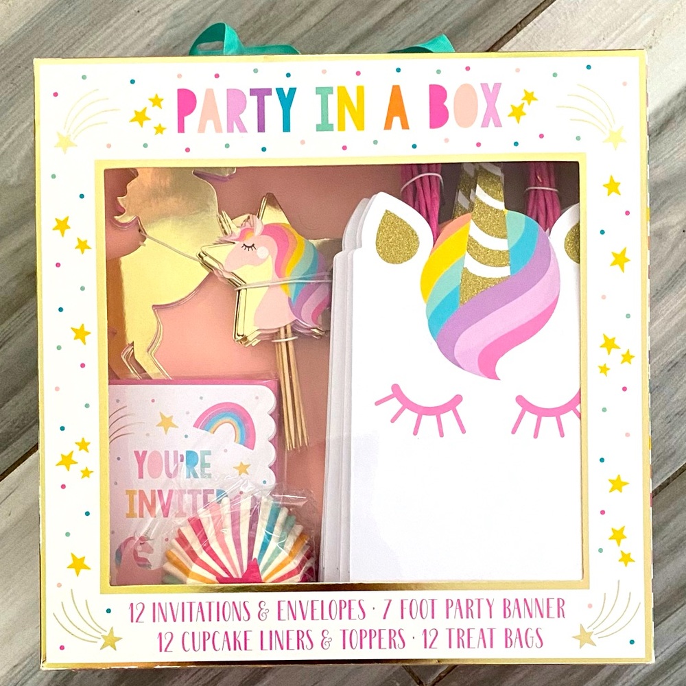 Unicorn Theme- Party in a Box- invitations and decor set